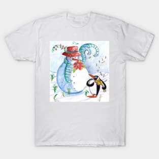 SNOWMAN AND  WINTER SERENADE OF VIOLINIST PENGUIN T-Shirt